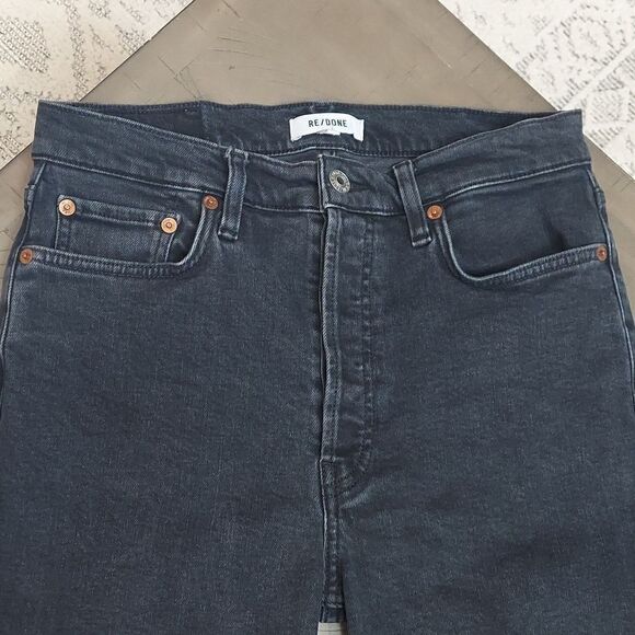 Re/done High Rise Raw Hem Straight Jeans Buttonfly Faded Black Sz 29 - Picture 4 of 12